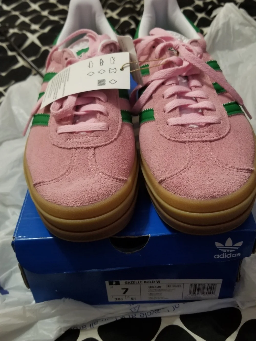 adidas Gazelle Bold W Pink with Green Stripes Kids Sneakers